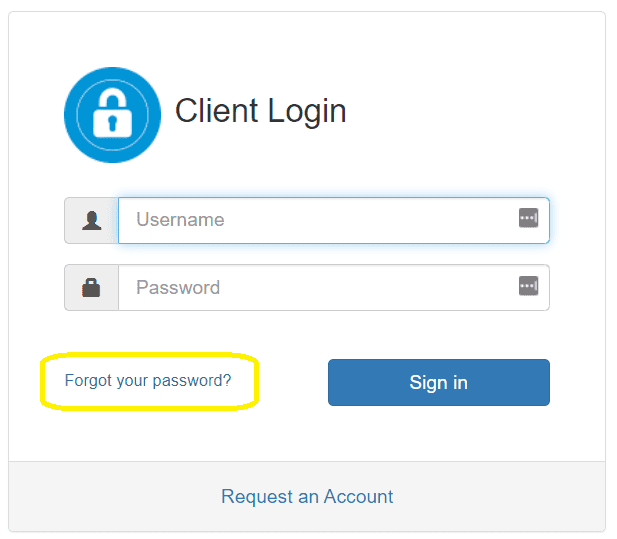 Login page, emphasizing the "Forgot your Password link".