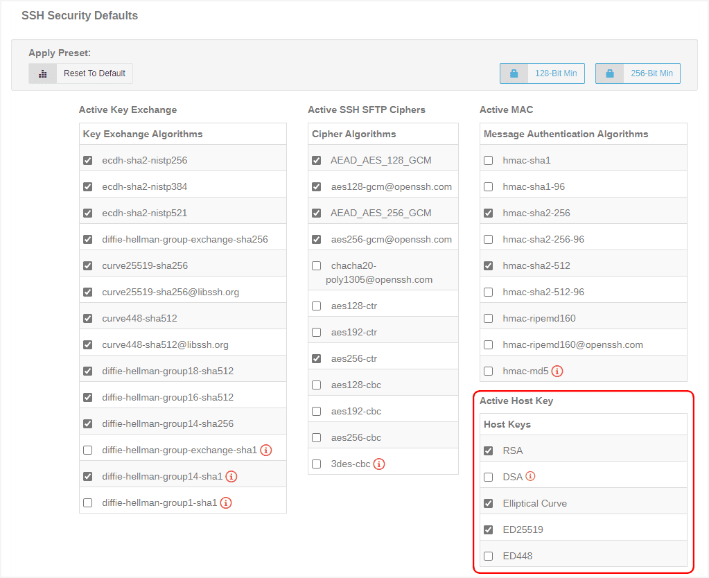 SSH Security Defaults: Active Host Key