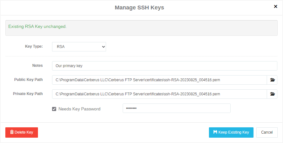 Manage SSH Keys: Update Key