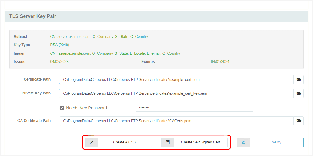 TLS Server Key Pair