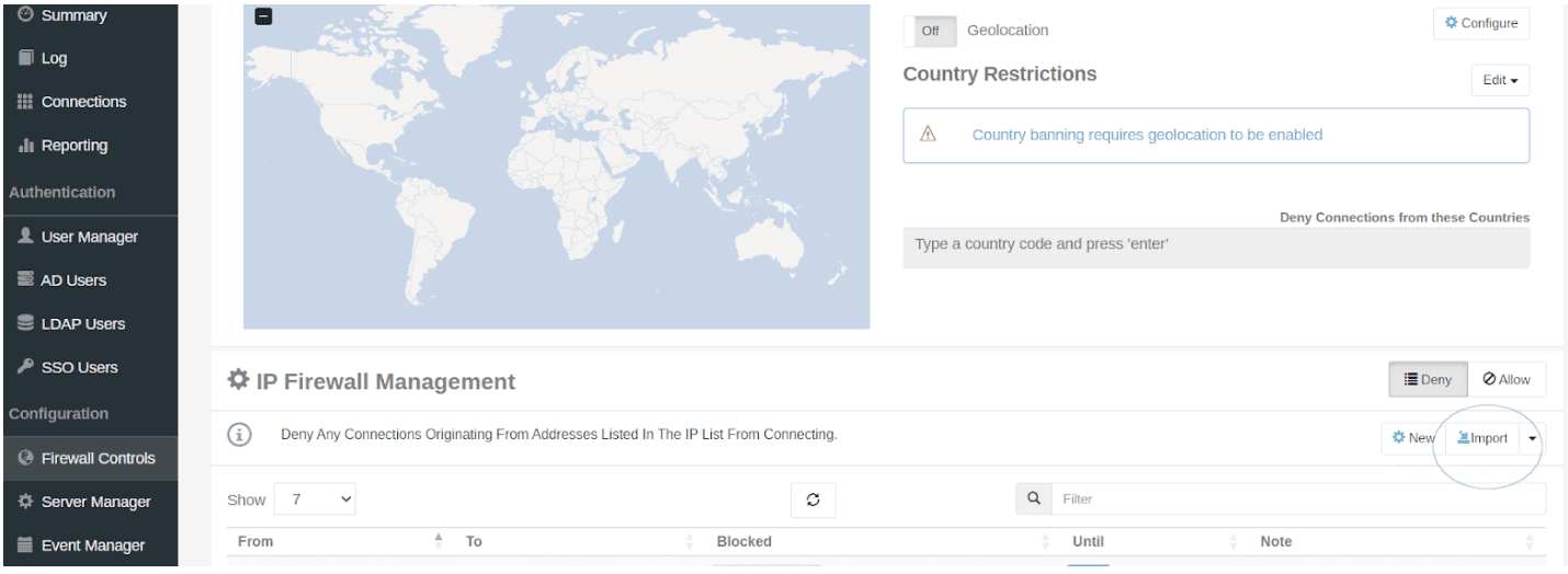 Cerberus FTP Server - IP Range Import Button